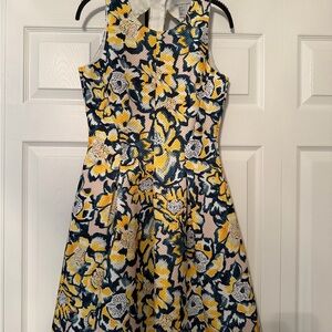 H&M Navy Green Yellow Cream Floral Jacquard Midi Dress